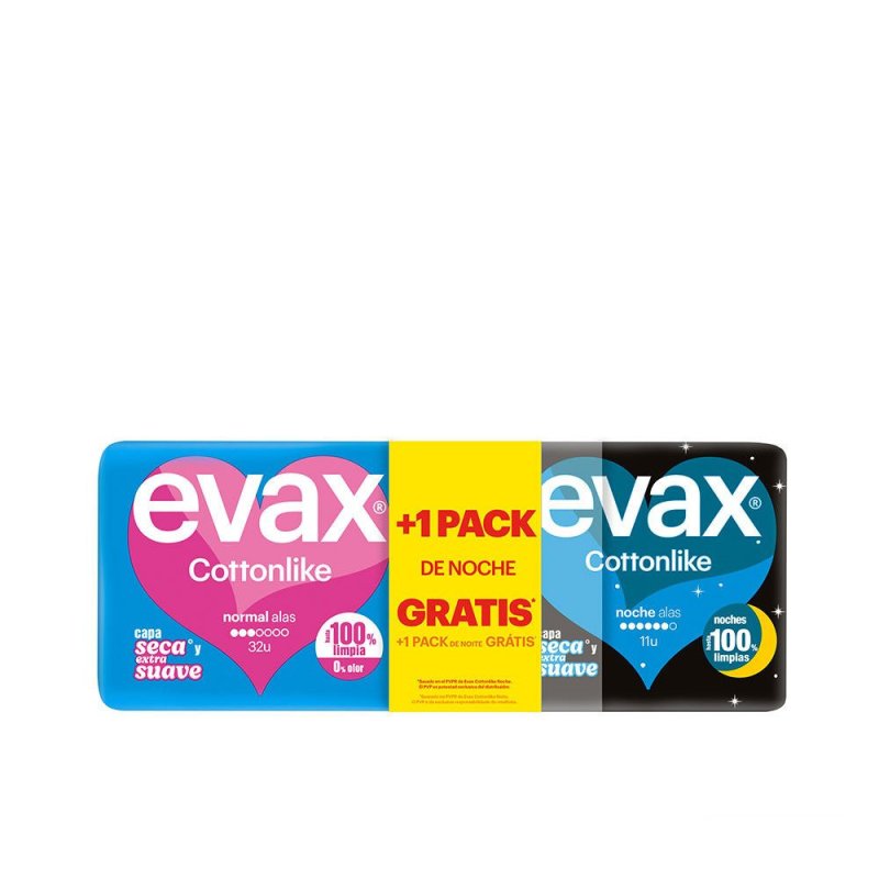 Evax Cottonlike compresas pack normal alas día 32 u + noche alas 11 u
