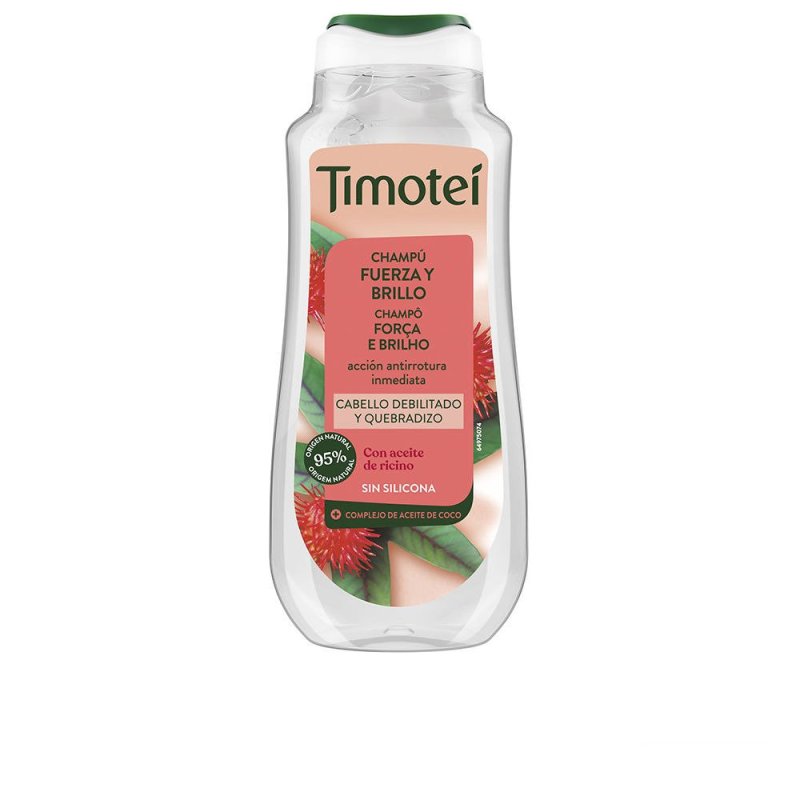 Timotei champú fuerza y brillo con aceite de ricino y coco para cabello débil y quebradizo