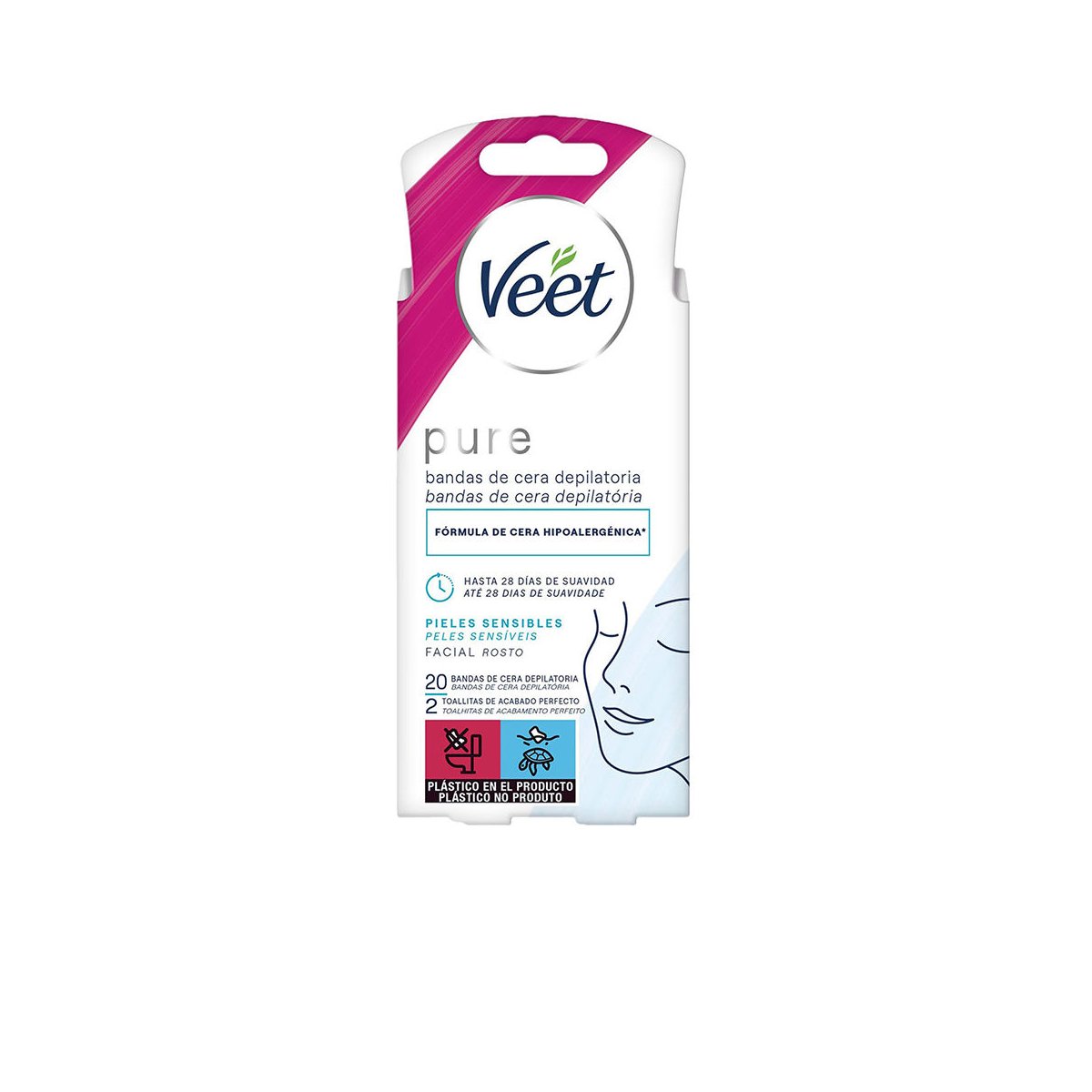 Bandas de Cera Pure facial piel sensible 20 u