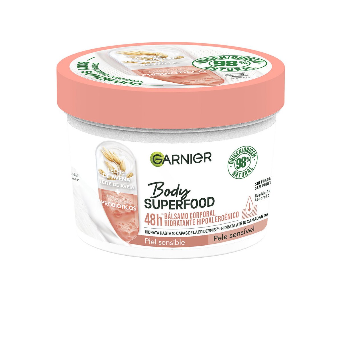 Body Superfood Avena bálsamo corporal hidratante hipoalergénico piel sensible 380 ml