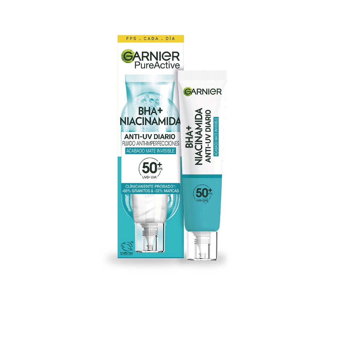 Pure Active Bha + Niacinamida fluido anti-imperfecciones mate invisible Spf50+ 40 ml