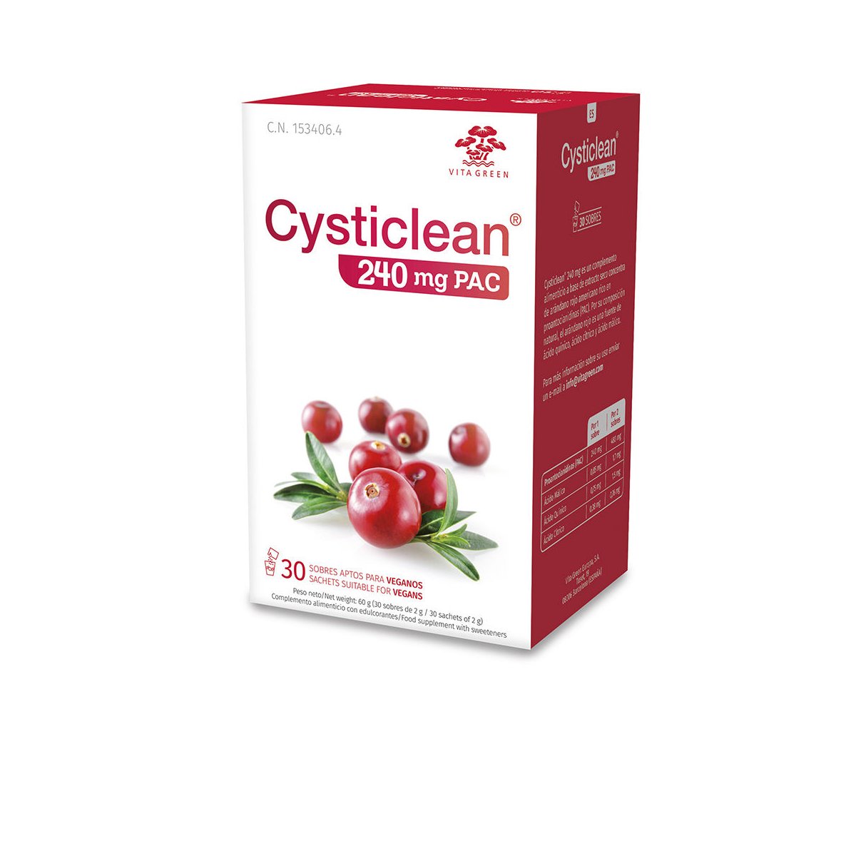 Cysticlean Clásico 240 mg de Pac y Arándano Rojo sobres 30 u