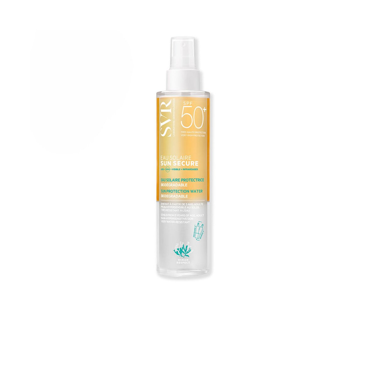 Sun Secure eau solaire protectrice biodégradable Spf50+ 200 ml