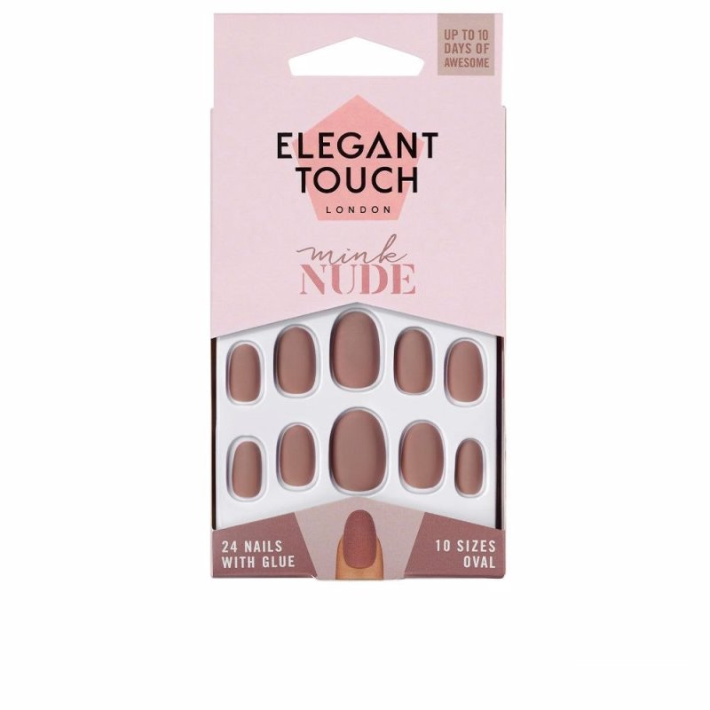 Polished Colour nails with glue oval mink nude